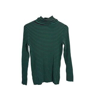 Talbots Women's Striped Turtleneck Sweater Green Black Ribbed Knit Size 1X